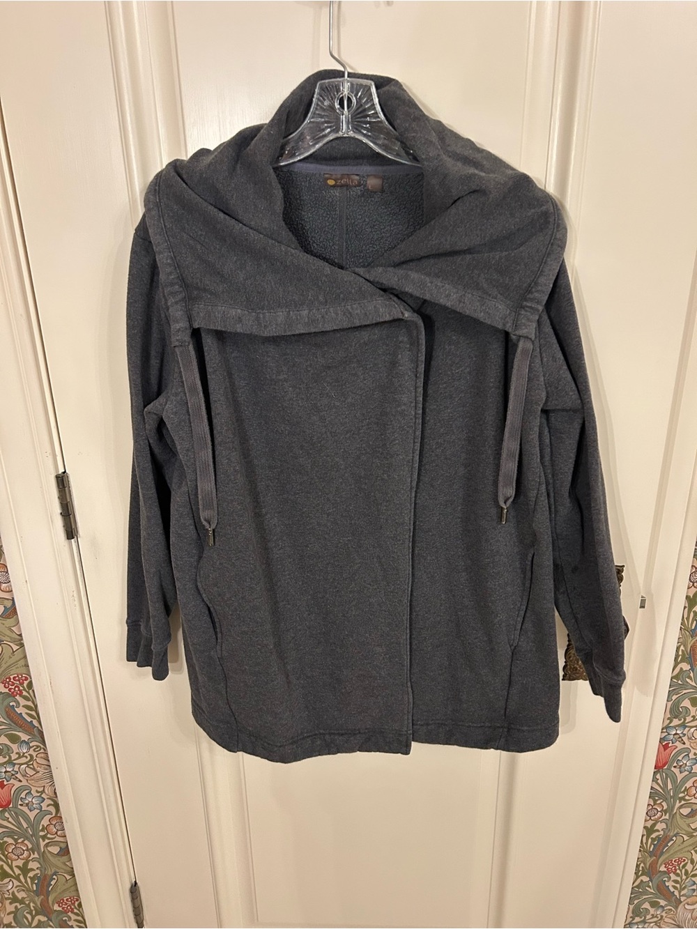 Zella Charcoal Gray Teddy Cowl Neck Open-Front Sweatshirt Jacket
